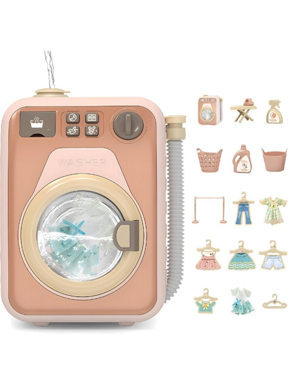 Kids Toy Washing Machine & Dryer Playset - Water-Filled Fun for Pretend Play